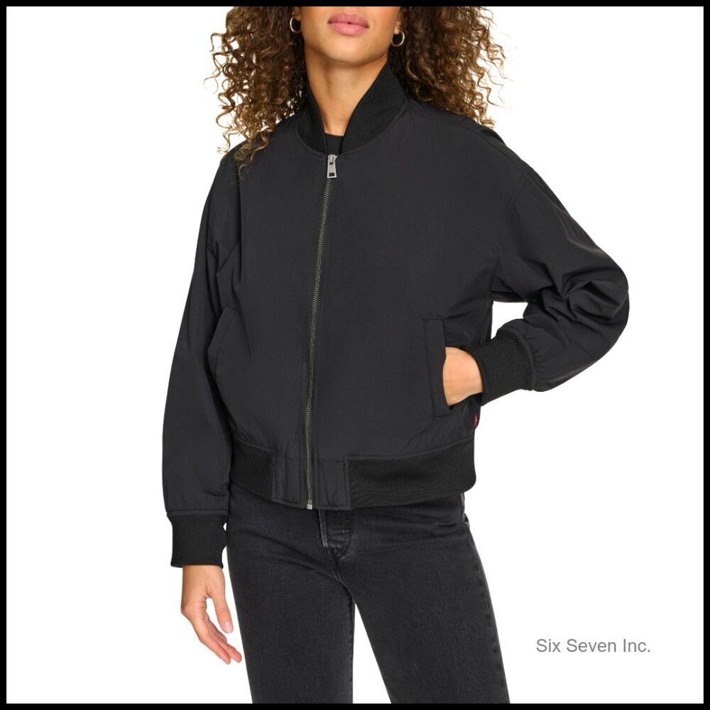 Lightweight Nylon Bomber Jacket Classic Rib Knit Cuffs Chic Casual Layering